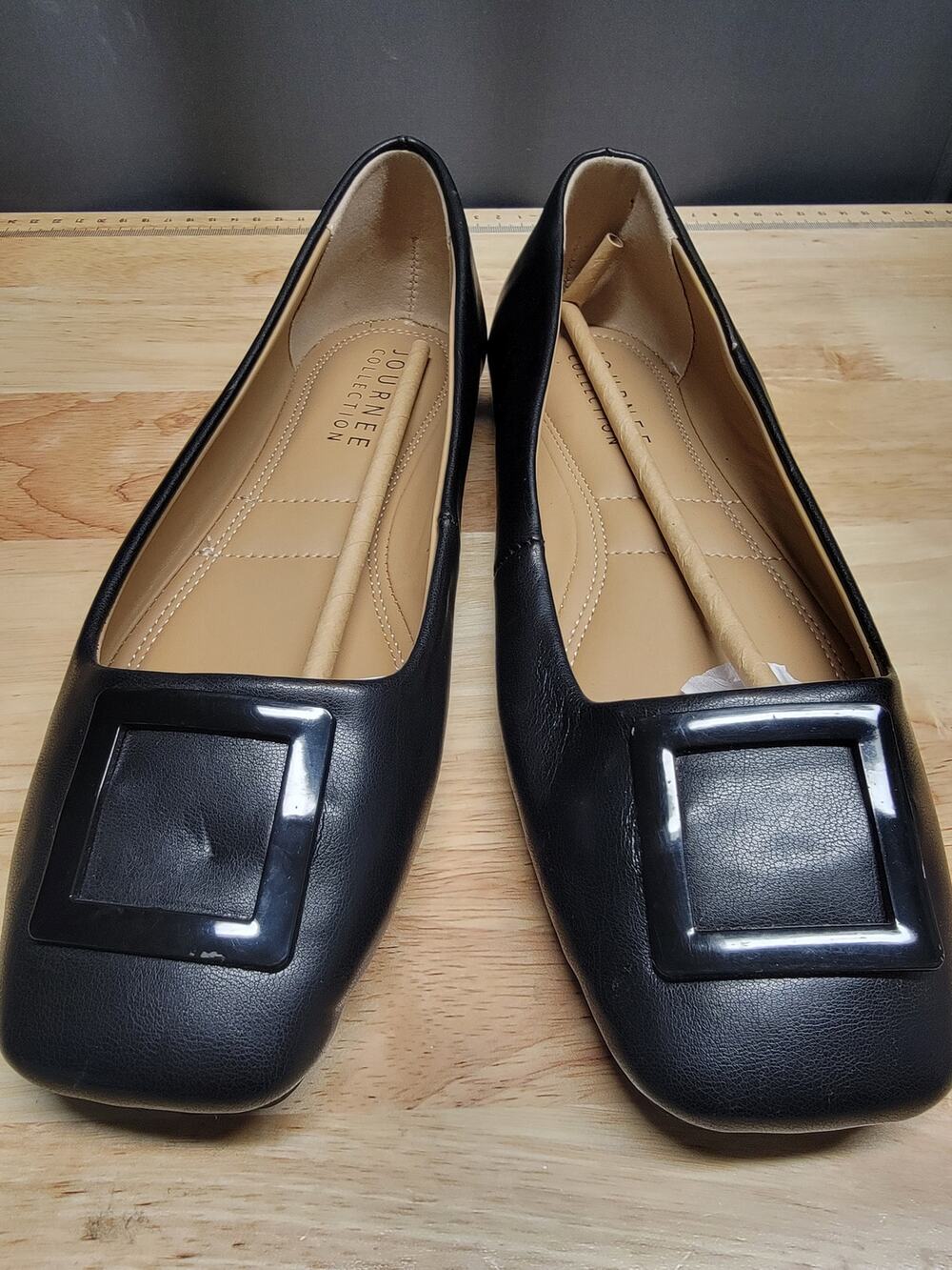 Journee Collection Zimia Ballet Flats Women 9.5 Black Leather Slip-On Square Toe